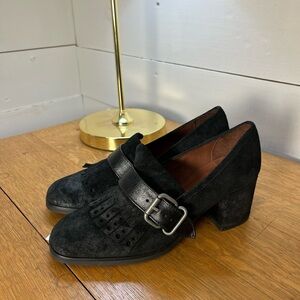 HISPANITAS BLACK SUEDE BLOCK HEEL LOAFERS – Size 38